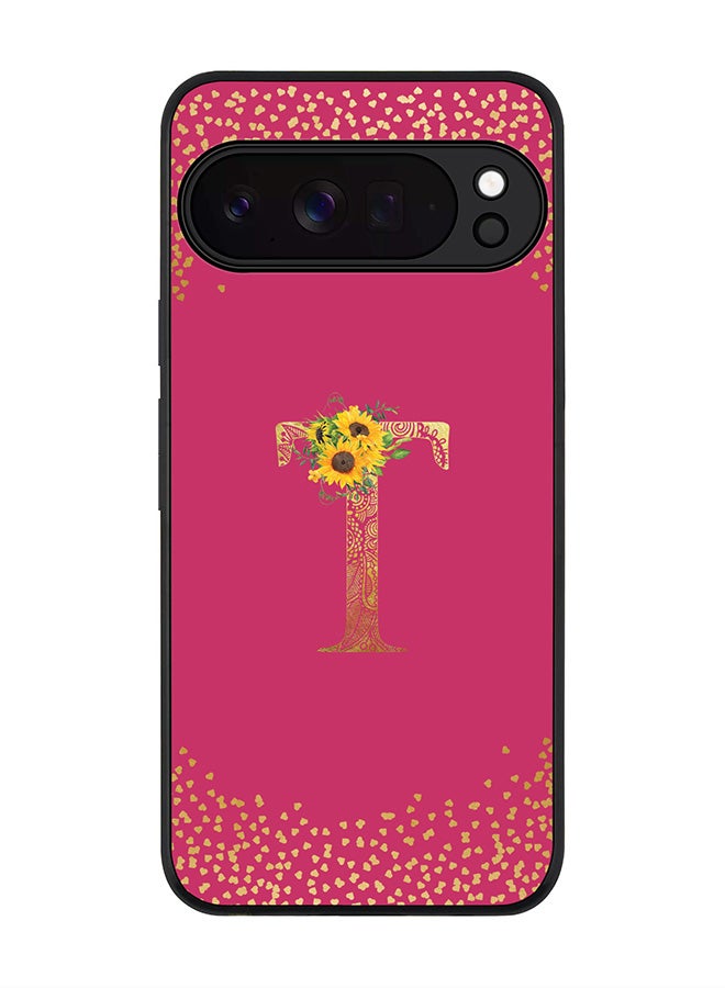 For Google Pixel 10 Pro XL Case,Slim fit Camera Protection, Shockproof Thin Phone cover  - Custom Floral Monogram - T ( Deep Pink )